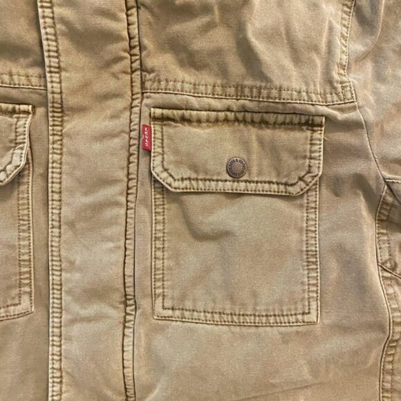 Levis Jacket Mens Small Olive Green Sherpa Lined Field Military Utility Canvas - Picture 2 of 12